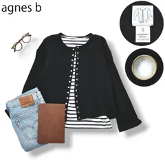 日本製 アニエスベー agnes b スウェット カーディガン プレッション トレーナー パール スナップボタン 裏起毛 3 ブラック フレンチ カジュアル デザイナー モード レディース ♪