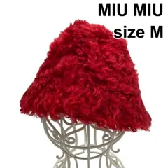 ● ミュウミュウ MIU MIU ファーバケットハット 帽子 ブランドロゴ 赤 レッド モヘア混 コットン混 M レディース 5E185のサムネイル