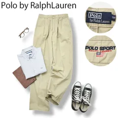 90sヴィンテージ  Polo by RalphLauren ポロ ラルフローレン POLO SPORT ポロスポーツ ツータック 裾上げシングル コットン チノパン スラックスパンツ トラウザー 160 ベージュ ユニセックス メンズ レディース 男女兼用