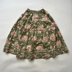 美品 PINK HOUSE　ピンクハウス　花柄　ティアード　ローン　スカート　リボン　近年もの　グリーン