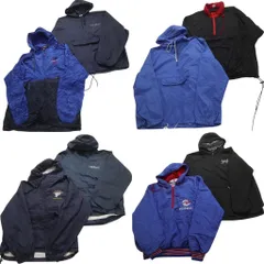 古着卸 まとめ売り アノラックパーカー ジャケット 8枚セット (メンズ XL ) チームロゴ ライン系 フーディー ドローコード 中古古着 NC4570