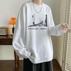 メンズロンTトップスストリート（ホワイト/Lサイズ・XLサイズ・２XL）春秋ロゴ長袖Ｔシャツ洋服