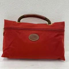 4042　LONGCHAMP ロンシャン　ナイロン　レザー　レディース　ハンドバッグ　手持ち　手提げ　ポーチ　マルチポーチ　持ち手付きポーチ　レッド　赤　無地　シンプル
