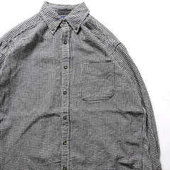 90's 00's Jクルー J.CREW 千鳥格子 チェック フランネルシャツ 白×黒 (S) ボタンダウン ネルシャツ 90年代 旧タグ オールド アメリカ古着 USED  ビンテージ ヴィンテージ