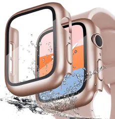 【44mm ローズゴールド】Apple Watch 用 防水ケース series SE2/6/SE/5/4 44mm アップルウォッチ保護カバー ガラスフィルム 一体型 PC素材 全面保護 超薄型 装着簡単 耐衝撃 高透過率 指紋防止 傷防止 ローズゴールド