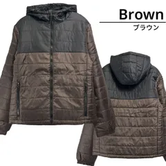 中綿ライトダウンジャケット 軽量 保温裏地 フード付き メンズ 秋冬 ジャンパー ブルゾン ライトアウター バイカラー 切り替え ルームウエアにも 男女兼用 ユニセックス 茶 ブラウン GMW44428