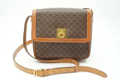 セリーヌ ヴィンテージ ミニ ショルダーバッグ マカダム サークル金具 ガンチーニ PVCレザー 茶 ブラウン CELINE 3994h