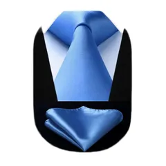 [HISDERN] 無地 ネクタイ チーフ セット メンズ 青 シルク ブランド プレゼント結婚式 フォーマル ビジネス 入学式 卒業式 プレゼント HL-01 0