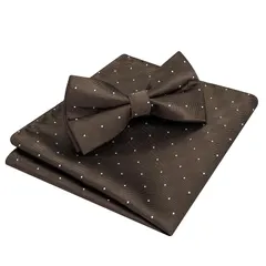 [HISDERN] 蝶ネクタイ メンズ ワンタッチ ボウタイ - チェック チェック柄 ブラウン フォーマル チーフ セット 簡単着脱 調節可能 bowtie BC1211Z1 BR-02 1