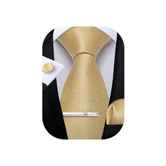 [DiBanGu] ネクタイ 黄 無地 シルクネクタイ ハンカチ タイバー カフスボタン セット メンズ ビジネス 入学式 1