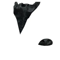 [Xiang Ru] 二点セット アスコットタイ ポケットチーフ ネクタイ ハンカチ 春秋冬 パーティー 父の日 結婚式 プレゼント パーティー 洗える 通勤 耐久性 フォーマル オシャレ 花柄 カジュアル ブラック 黒 1