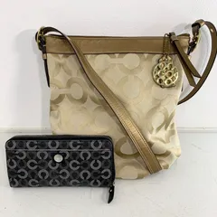 コーチ オプアート ベージュ ゴールド キャンバス ホーボーバッグコーチ　シグネチャー柄　ロングジップアラウンドウォレット