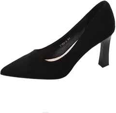 AQUA Marine ハイヒール 5cm レディース ポインテッドトゥ 安定感のあるチャンキーヒール 痛くない 歩きやすい オフィスカジュアル 通勤 ビジネス 結婚式 フォーマル カジュアル兼用 (ブラック,  24.5 cm)