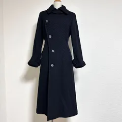 カミシマチナミ 日本製 ウールコート ニットトレンチコート ベルト付き ブラック S-M相当