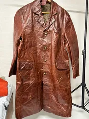 【値下げ】ブランド不明 レザーコート ブラウン M-L相当 US古着