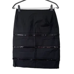 RE259【美品】CARA O CRUZ キャラオクルス ペンシルスカート スパンコール 膝丈 ブラック サイズ7のサムネイル
