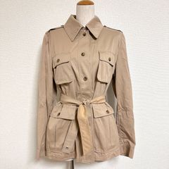 訳あり Max Mara RAINWEAR マックスマーラ イタリア製 サファリジャケット シャツジャケット ベルト付き フラップポケット コットンジャケット レインウェア ベージュ イタリアサイズ40 M