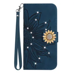 【在庫セール】iphone XR 用 ケース 手帳型 かわいい おしゃれ 花柄 きらきら ラインストーン ひまわり 花 デザイン ストラップ 付き カード 収納 耐衝撃 アィフォンXR スマホケース ハンドメイド 女性 優雅 純色 手帳ケース PUレザー 携帯