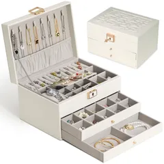 新品 女性 jewelry 宝石箱 着脱式の仕切り付き box ブレスレットなど小物入れ organizer ピアス レディース イヤリング ネックレス 母の日 指輪ケース クリスマス PUレザー 3層アクセサリー収納 結婚式 鍵付き 記念日 大容量 誕生日