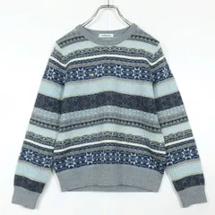 ニューヨーカー★ノルディック柄風デザインが可愛い♪ 長袖セーター ハイゲージ サイズM ブルー×グレー系 z15985