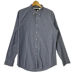 TOMMY HILFIGER トミーヒルフィガー ギンガムチェック 長袖 シャツ ワンポイント刺繡 ラオス製 Mサイズ ブルー ホワイト