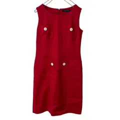 RE259【美品】CARA O CRUZ キャラオクルス ノースリーブワンピース 膝丈 レッド サイズ9のサムネイル