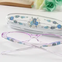 手描き 老眼鏡 ハンドペイント カジュアル 女性 レディース パープル バラの絵 薔薇柄 バラ模様 シニアグラス おしゃれ 軽い 日本工房で手描き プラスチック 花柄 ケース付 1.0 2.0 2.5 3.0 3.5 TGA.J-7517-H 母の日