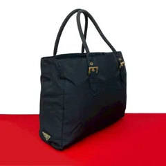 極 美品 PRADA プラダ 三角ロゴ ゴールド 金具 テスート ナイロン ハンドバッグ トートバッグ ビジネスバッグ ダークネイビー 紺 34340