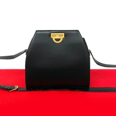 極 美品 CELINE セリーヌ ヴィンテージ ロゴ 金具 カーフ レザー 本革 ショルダーバッグ ポシェット サコッシュ ブラック 黒 26339