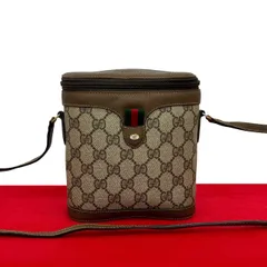 極 美品 GUCCI グッチ オールドグッチ ヴィンテージ シェリーライン GG ロゴ 金具 レザー ショルダーバッグ バニティバッグ ブラウン 204-1