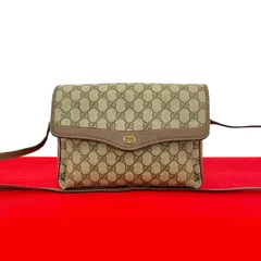 極 美品 希少品 GUCCI グッチ オールドグッチ GG ロゴ 柄 金具 レザー 本革 ミニ ショルダーバッグ ポシェット ブラウン 茶 19925