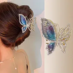 【迅速発送】HAPVITALヘアクリップ バンスクリップ 大きめ しっかりとまる へあくりっぷ 大 かみどめ クリップ 髪留め ヘアアクセサリー レディース 人気 韓国風 可愛い シンプル おしゃれ オフィス レディース 贈り物 (ブリリアントバタフライ)
