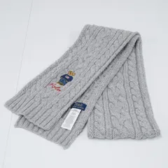 Polo Ralph Lauren ポロ ラルフローレン マフラー USED品 メンズ グレー ポロベア ロゴ 刺繍 ケーブル編み X8132