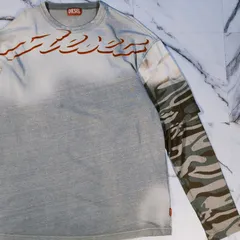 24AW DIESEL T-WDSHER-Q2 L/S TEE ヴィンテージ加工 M ロゴプリント カモフラ レイヤード