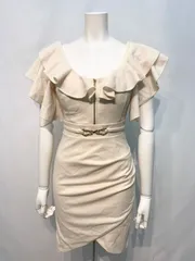 1655 DAZZY デイジー　キャバクラ　ドレス　フリル　タイト　ゴールド金具　ギャザー　ミニ　キャバドレス　M