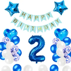 【迅速発送】2歳誕生日 バルーン 風船 飾り付け セット ブルー 数字バルーン2 HAPPY BIRTHDAYガーランド ハート風船 紙吹雪風船 バースデーバルーン子供 風船 男の子 女の子 ブルー 祝い バースデー お祝い 飾り 記念日 部屋 撮影