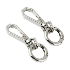 【迅速発送】ナスカン キーホルダー 二重リング 2個セット ワンタッチキーホルダー金具 丸型回転フック 丸カン 手作り キーホルダーパーツ アクセサリーパーツ 手芸用品 DIY材料 (シルバー)