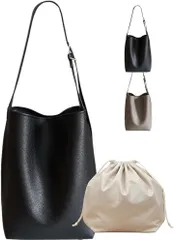 ONE UMB(ワン アンブ) トートバッグ レディース A4 縦型 合皮 ショルダー 巾着付き ショルダーバッグ PC収納 ワンハンドル レザー 男女兼用 (ブラック)