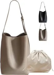 ONE UMB(ワン アンブ) トートバッグ レディース A4 縦型 合皮 ショルダー 巾着付き ショルダーバッグ PC収納 ワンハンドル レザー 男女兼用 (グレージュ)