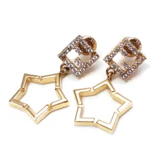 【美品】FENDI フェンディ／スターモチーフ ピアス 3523／FF スワロフスキー／GP／ゴールドのサムネイル