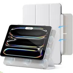 ESR iPad Pro 11インチ ケース（M5/M4、2025/2024）専用 強力マグネット吸着式 スリムな三つ折りスタンドケース オートスリープ/ウェイク機能 Pencil Pro/USB-C対応 耐久性保護 Reboundシリーズ ホワイト