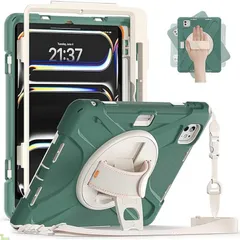 肩掛け iPad Air 13インチ2025 M3/2024 M2ケース 360度回転 ハンドストラップ ショルダーストラップ iPad Pro 12.9 第 6/ 5/ 4/ 3世代ケース 縦置き 横置き Apple pencil 收納 落下防止 