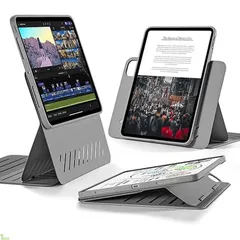 ESR iPad Pro 11インチ ケース（M5/M4、2025/2024）専用 取外し可能なマグネットカバー付き回転式ケース 縦向き/横向きスタンド 6段階の角度調節可能 Pencil Pro/USB-C対応 Shiftシリーズ グレー a