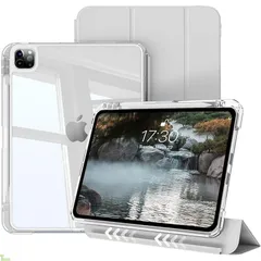KenKe iPad Pro 11インチ ケース (2022/2021/2020) 第4/3/2世代 カバー iPad 分離式 ケース アクリル 透明バックカバー PU合成レザー 三つ折スタンド オートスリープ機能 軽量 薄型 傷つけ防止 グレー a