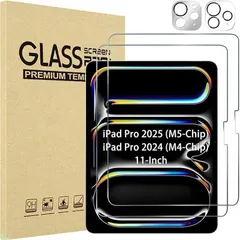 ProCase iPad Pro 11インチ M5 /M4 2025/2024年発売 第6/5世代 (A2836 A2837 A3006) フィルム2枚＋レンズ保護2枚(シルバー+クリア) 11インチ 耐衝撃 液晶保護フィルム 強化ガラス スクリーン