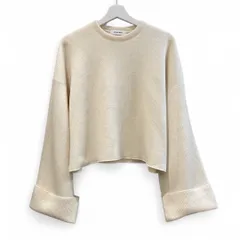 美品 SACRA サクラ ウールコットン プルオーバー アイボリー オフホワイト サイズ38 参考定価27,500 日本製 クルーネック クロップド丈 ニットソー レディース 冬 ゴーゴー古着マルイ草加店2274