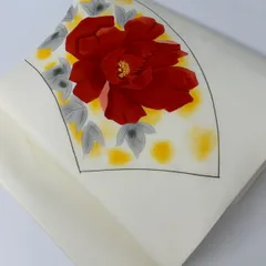 名古屋帯 塩瀬 扇に花柄 素敵な染め 九寸 正絹 着物 MA-522