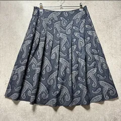 KEITH キース　ペイズリー柄 膝丈 フレアスカート 40 ネイビー　レディース　 スカート 総柄　クラシカルトラッド　プリーツスカート