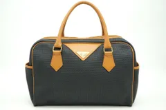 イヴ サンローラン ヴィンテージ ミニボストン ハンドバッグ トート YSL PVCレザー 紺 ネイビー ブラウン Yves Saint Laurent 4163h