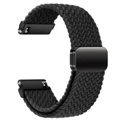 【迅速発送】AGUPERFIT クイックリリース バンド 22mm、ナイロン編み伸縮性ベルト 無段階に調整なマグネットバックル付き スマートウォッチ 交換ベルト 時計交換用バンド (22mm ブラック)